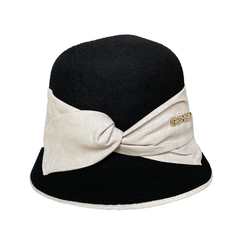 2022 Fedora Hat Retro 100wool Felt Hat Women European Punk Big Bow