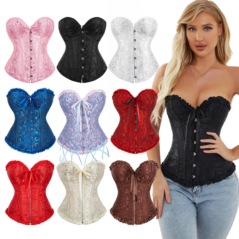 Jacquard Floral Overbust Corset Front Busk/Zipper Waist Bustier Top Corselet Basques waist corset,corset bustier top,lace corset