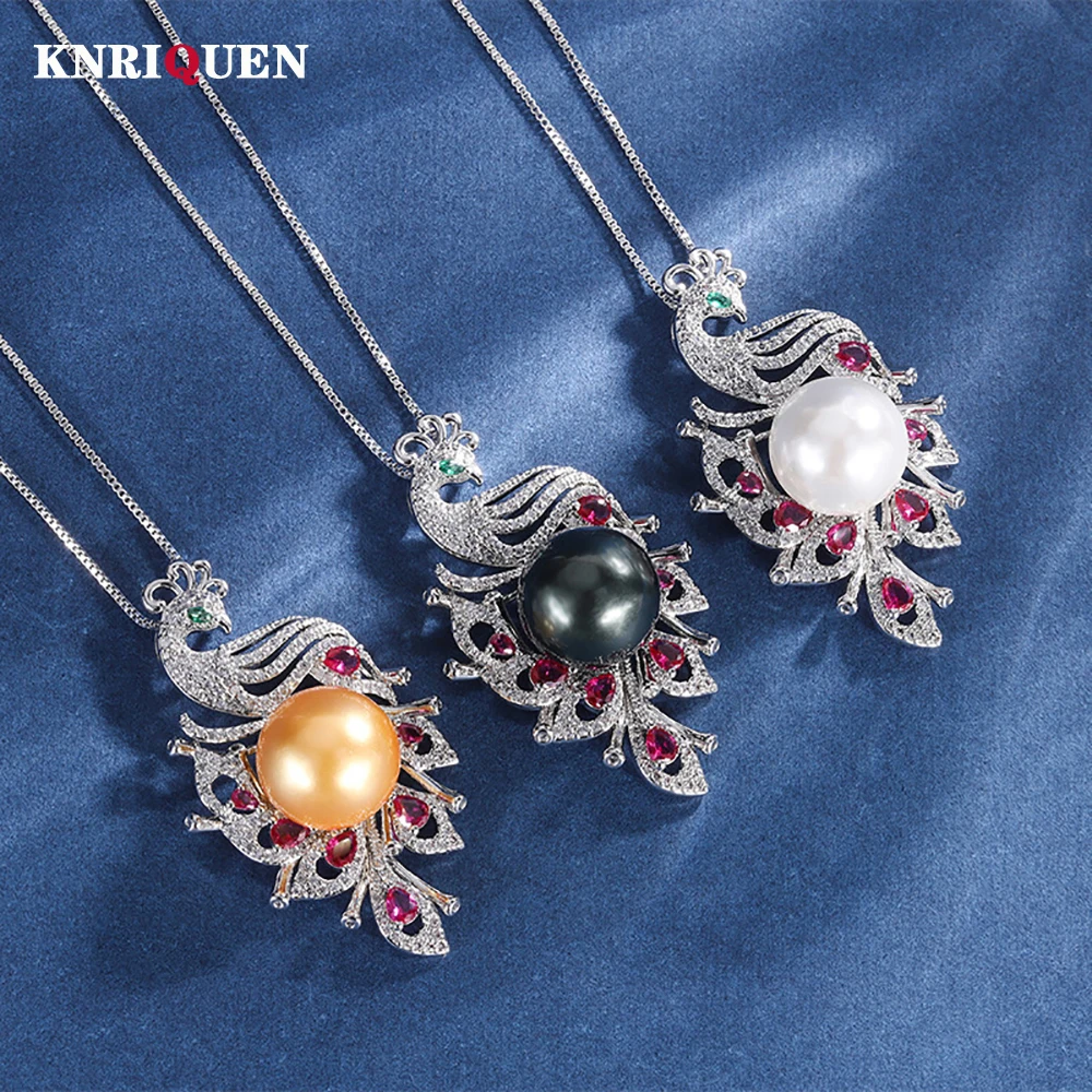 

2022 Charms 14mm Black White Gold Big Pearl Pendant Necklace for Women Lab Diamonds Luxury Anniversary Gift Party Fine Jewelry
