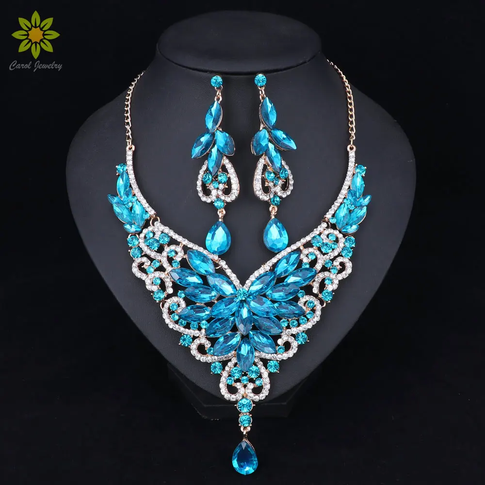 

Fashion Rhinestone Wedding Jewelry Sets For Brides Prom Party Costume Accessories Bridal Necklace Earring Sets for Women