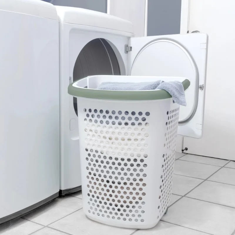 Home Logic 2 Bushel Rolling Plastic Laundry Hamper with Pop-up Handle, White, 2 Pack 6