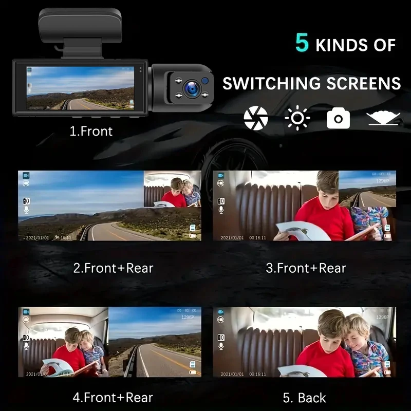 2 Camera 1080P HD Car Dash Recorder Wide Angle Recording Night Vision Recorder Cycle Recording Multifunctional Auto Accessories