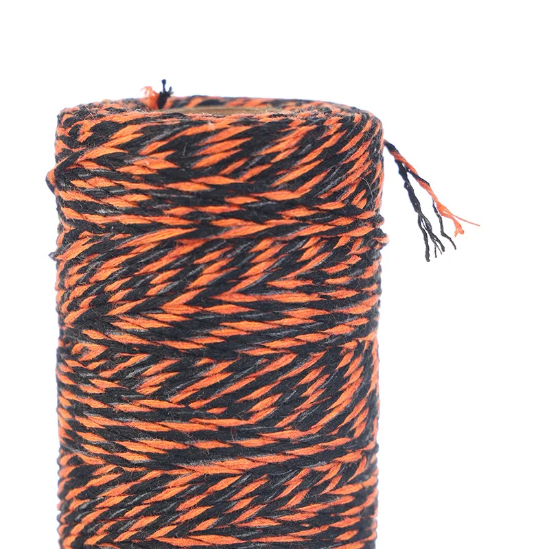 100m Cotton Cord Orange Black Macrame Cord Halloween Gift Wrapping Ribbon Twine String 1.5mm Packing Rope DIY Craft Supplies