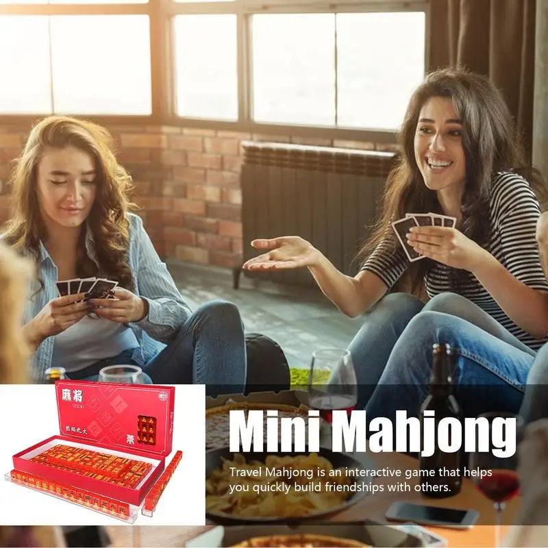 Portable Mahjong Table Set Portable Mahjong Set Mini Mahjong Family Board Game Easy To Carry For Travel Student Dormitory 2