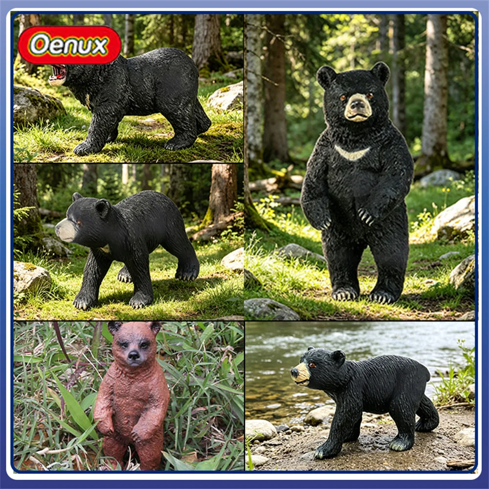 Realistic Black and Brown Bear Cub Figurines for Home Decor and Collections