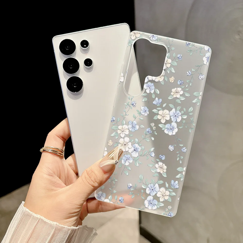 Matte White Clear Phone Case with Fresh Blue Flower Design