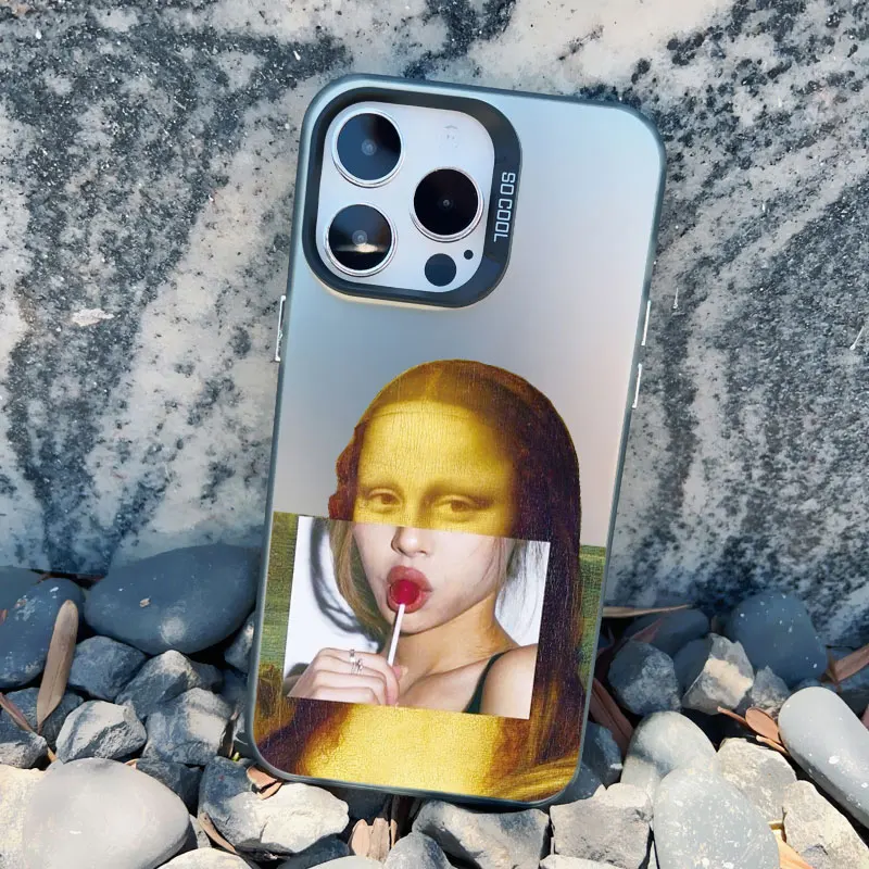 Artistic Aesthetic Phone Case - Shockproof Matte Laser Cover with David and Mona Lisa Design