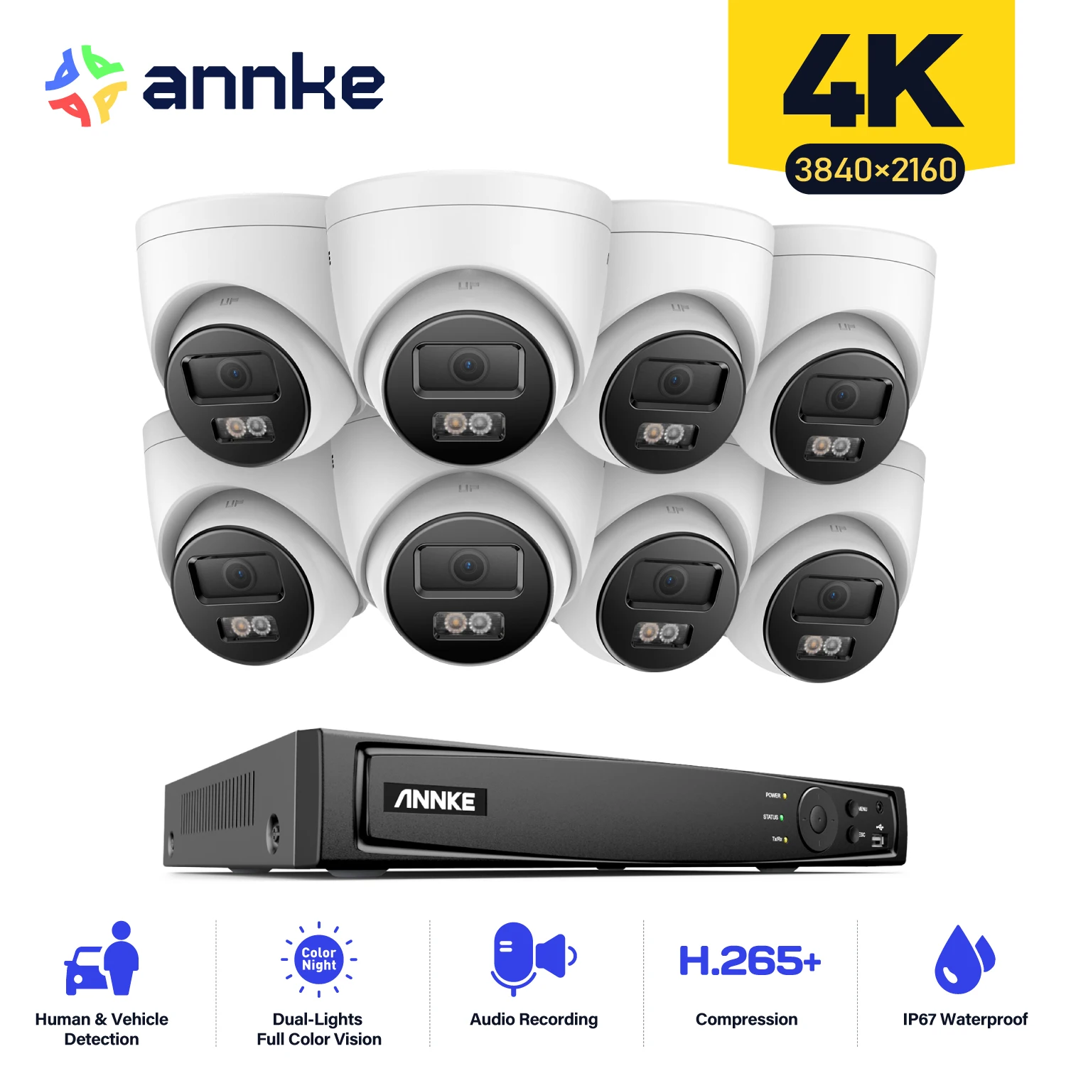 Annke 4K Ultra Hd Poe Sistema Di Videosorveglianza Registratore Nvr 8Ch Con Telecamere Di Sicurezza Da 8Mp Kit Cctv Registrazione Audio Telecamera Ip 