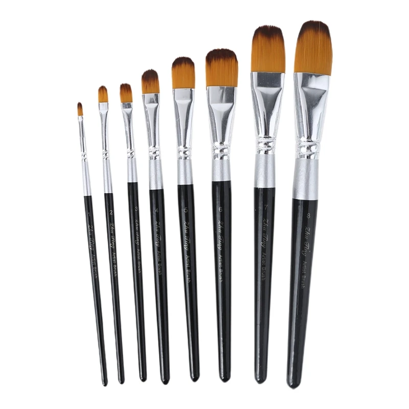 

8 pcs Nylon Hair Wooden Handle Watercolor Paint Brush Pen Set with for Case For Oil Acrylic Painting Learning Diy Oil LX9A