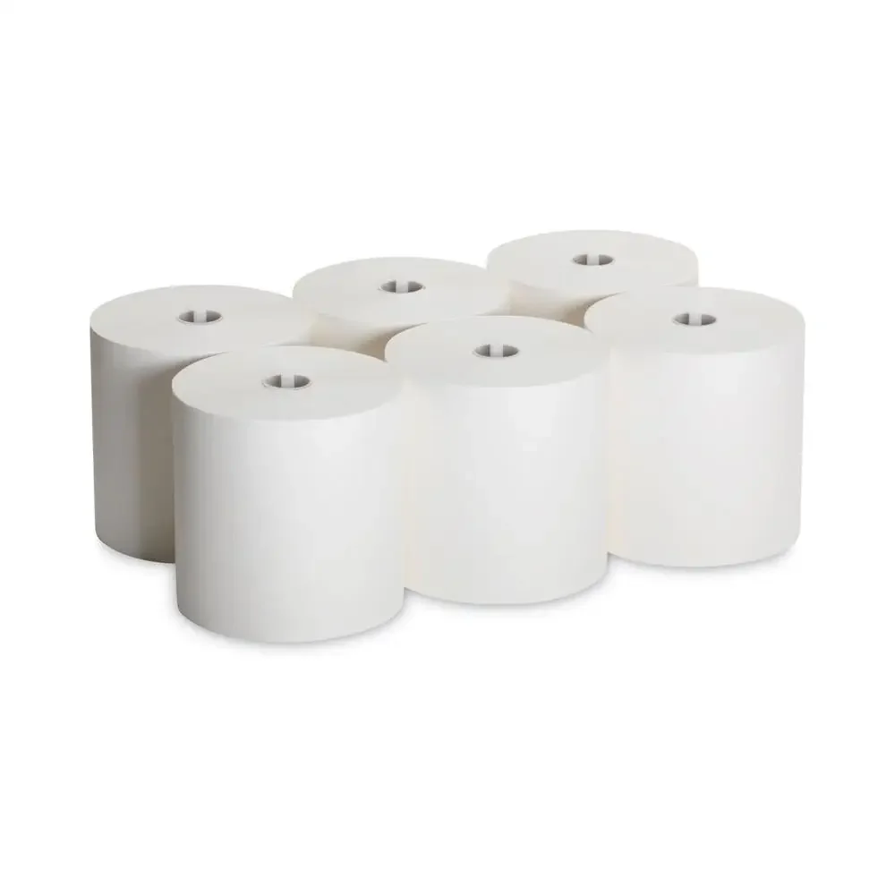 Strong Absorbent White Paper Towel Roll 1 Ply 6 Rolls/Carton USDA Certified Biobased Multipurpose Cleaning Towel