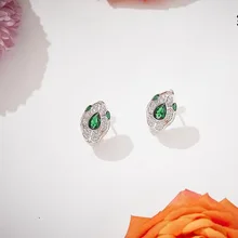  Europe America Luxury Style Women Lady Silver/Rose Gold Color Plated Inlaid Cubic Zircon Snake Snakelike Stud Ear Clip Earrings 