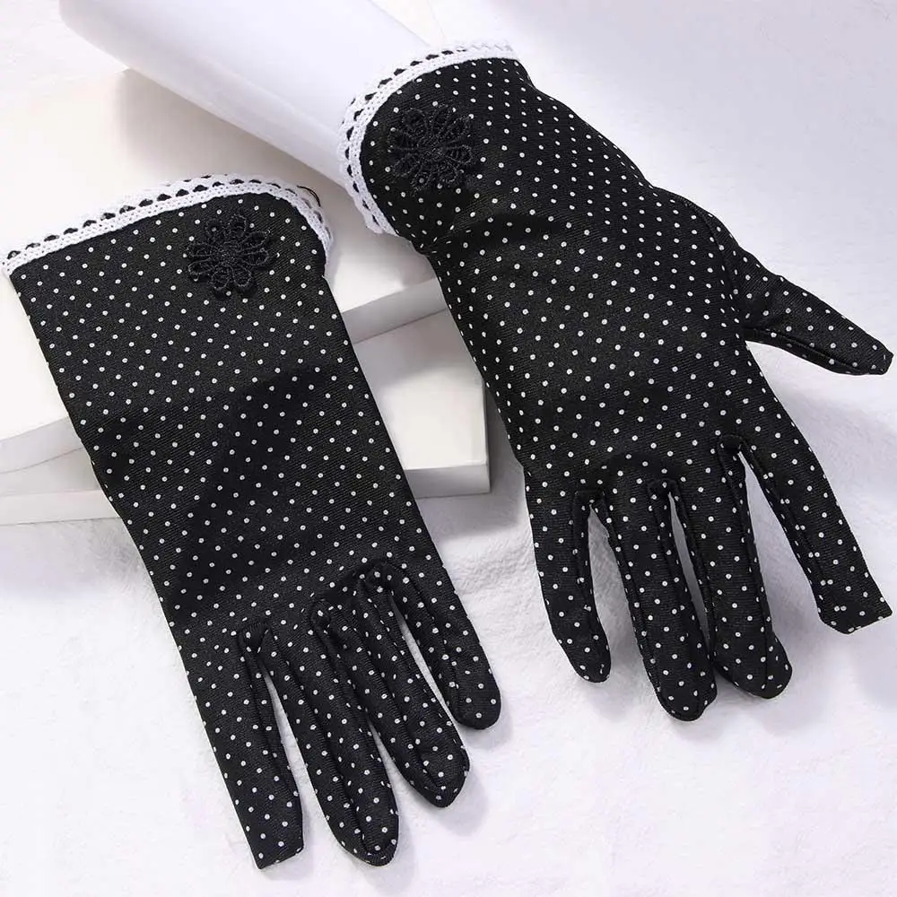 

Etiquette Thin Anti-skid Anti-UV Spandex Summer Dots Gloves Sunscreen Driving Gloves Women Gloves