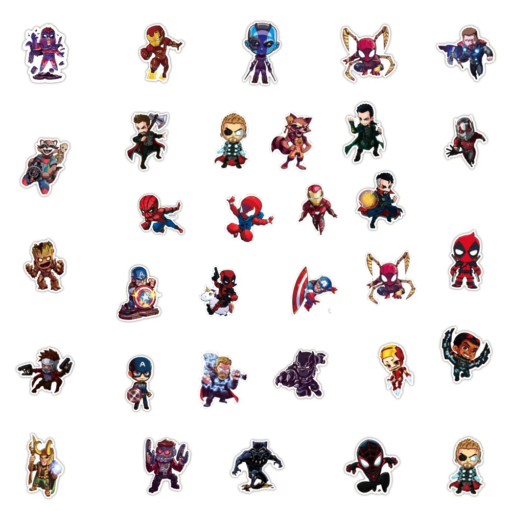 10/30/50/100PCS Disney Marvel The Avengers Cute Super Hero Stickers  Graffiti DIY Toy Phone Laptop Car Bike Decals Kids Sticker