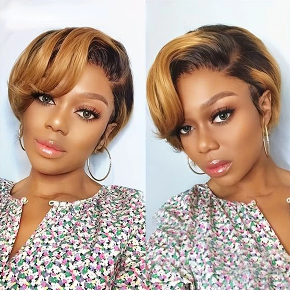 Human Hair Wig Short Pixie Cut Wig T Part 13*4*1 Lace Front Human Hair Natural Hairline With Baby