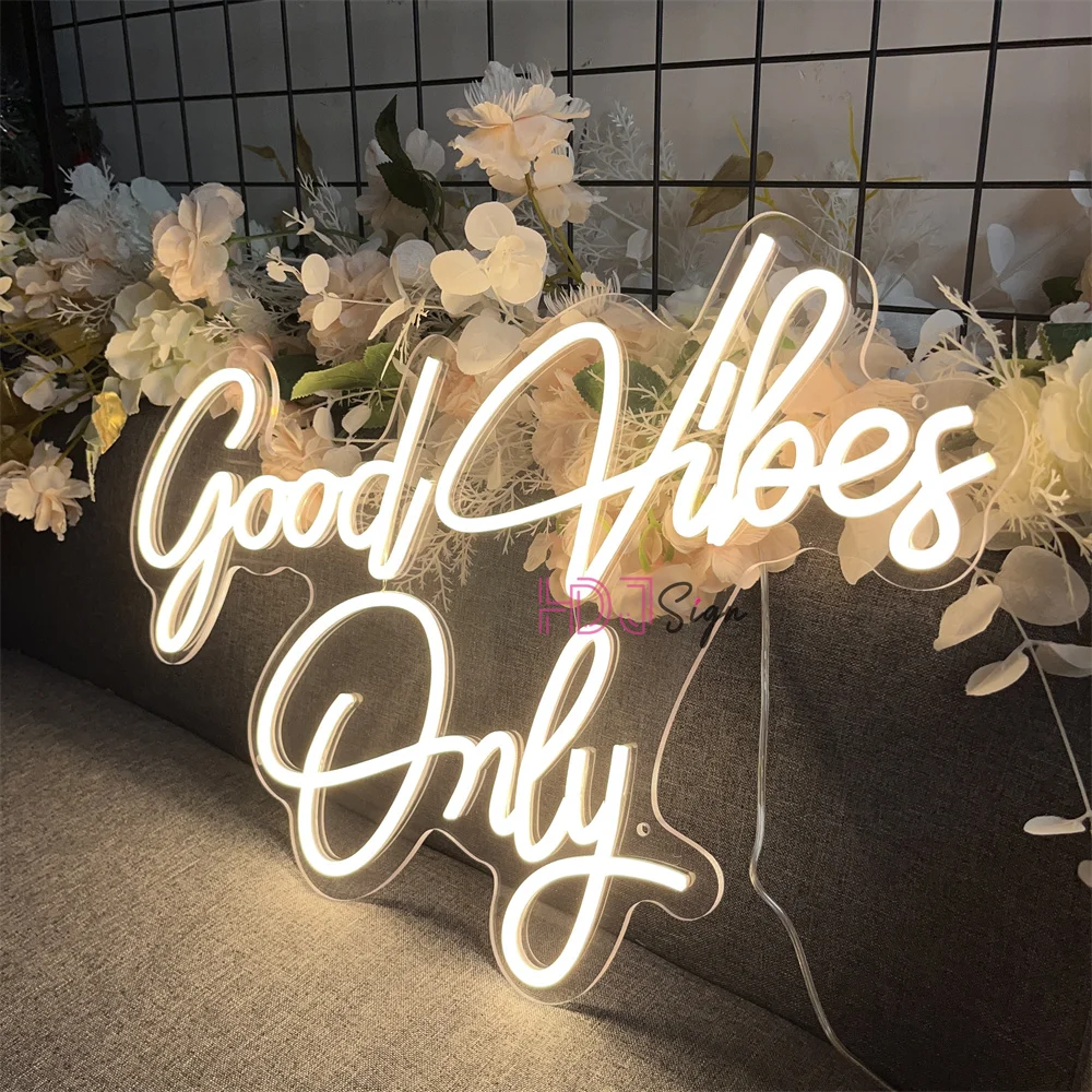 60cm Big Neon Sign LED Lights Good Vibes Only Neon Light Led Sign Beauty Room Decor Bedroom Girl Birthday Decor Wedding Wall Art