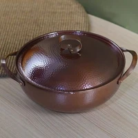 Marmite en cuivre Vintage, ustensile de cuisson à Texture marteau pour faire bouillir, râmer et ragoût de pâtes, avec couvercle, casseroles à main de 26 cm 4