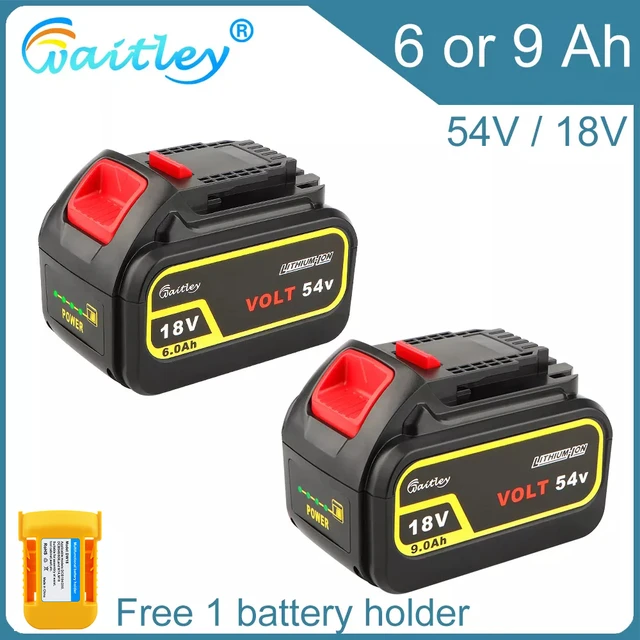 Waitley 18V 54V 9Ah 6Ah Li-Ion Battery Compatible with DEWALT 20V 60V Power  Tools 20