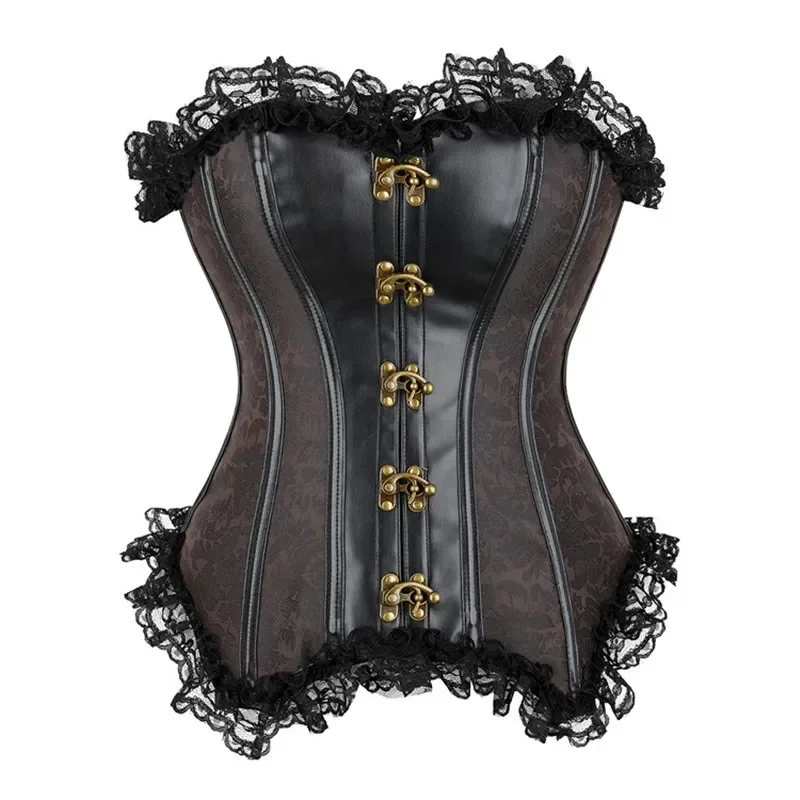 

Steampunk Overbust Corset Vintage Corsets Women Sexy Deep Brown Lace lace Gothic Clothes Waist Bustiers Retro Corselet Top