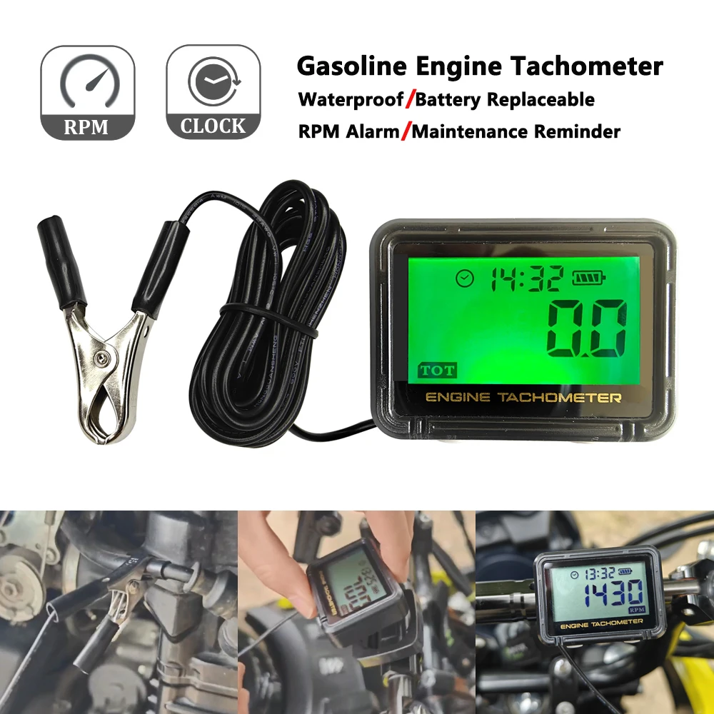 engine tachometer tachometer gauge tachometer meter Waterproof Digital Big Screen Engine Tachometer Motorcycle Multifunction Tach Hour Meter RPM SVC Clock For Boat Moto With Clip