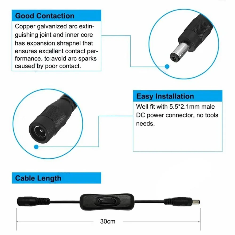 0.9FT DC/USB 전송 케이블(남성-여성 ON/OFF 케이블 연장선 포함) DC/USB 램프 팬 전원 공급 장치 라인 어댑터용