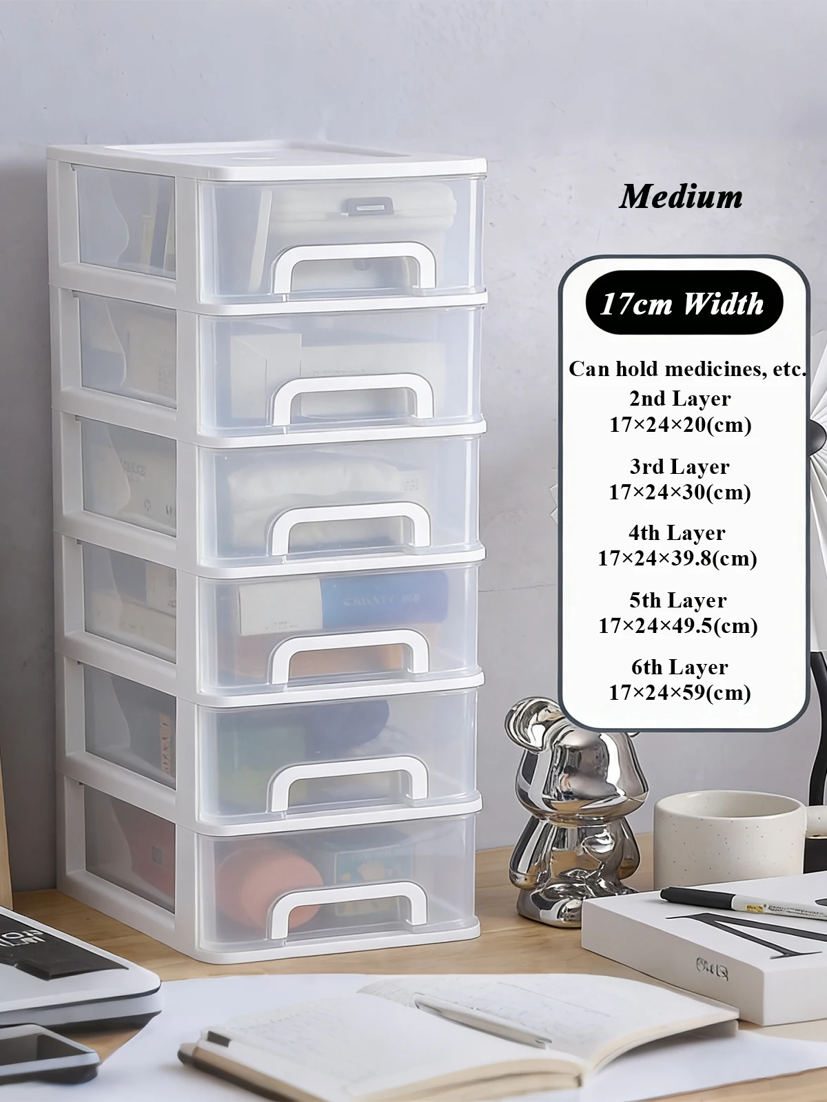 Clear Desktop Storage Box with Drawer - Application Example (Sundries)