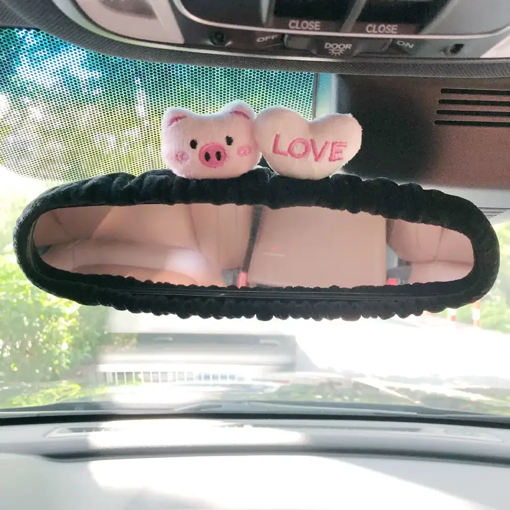 Rearview Mirror Cover Cute Car Rearview Mirror Cover Cartoon Plush Rabbit Heart Auto Rear View Mirror Decoration Rear View Case Accessories