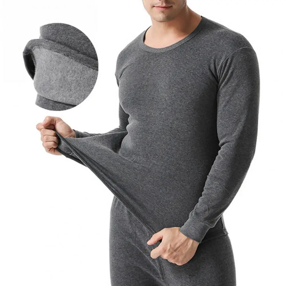 

Elastic Winter Pajamas Set Winter Men Thermal Underwear Set Warm Slim Fit Elastic Pajamas for Homewear Solid Color Men Suit