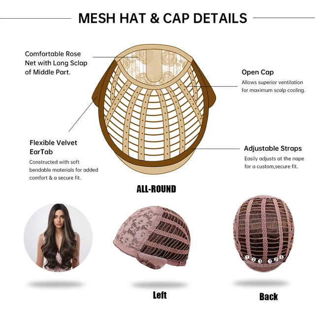 Brown with Blonde Highlight Synthetic Hair Wigs Long Wavy Wig Middle Part for Women Daily Use Party Cosplay Wig Heat Resistant 6