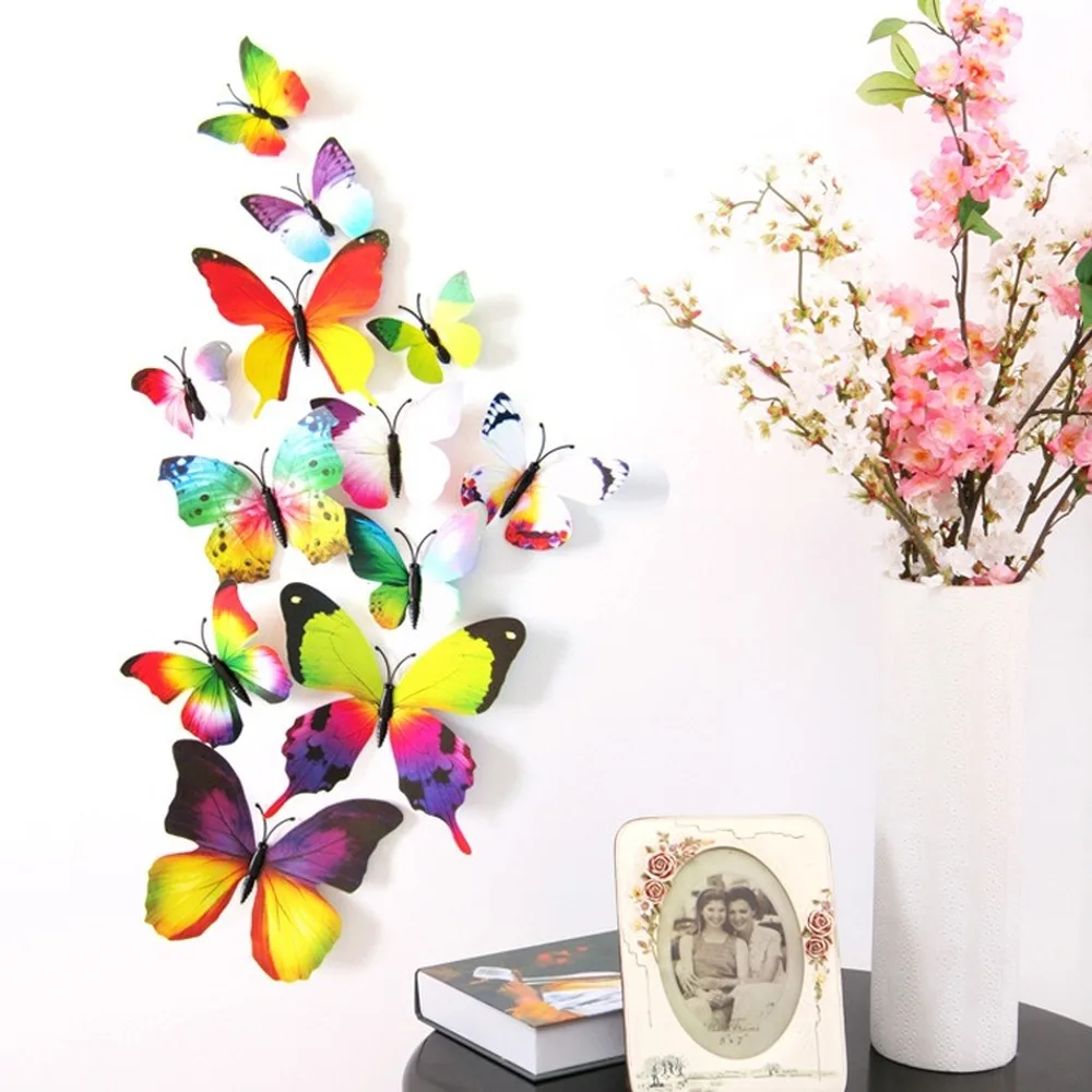 Butterfly Decoration 12PCS/Lot PVC Artificial Colourful Butterfly Decorative Stakes Wind Spinners Garden