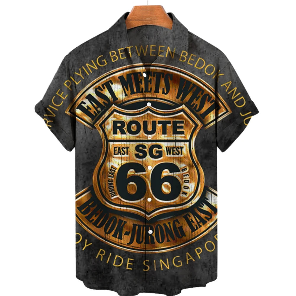 

Hot Selling Fashion 2024 Summer men's Beach Shirt Men's Route 66 3D Printed Loose Breathable Shirt Men's Retro Street men's Tops