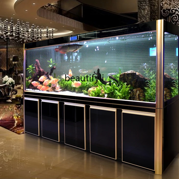 Large Ecological Fish Tank Aquarium Living Room Bottom Filter Change Water Super White Glass Dragon Fish Tank 1.5 M