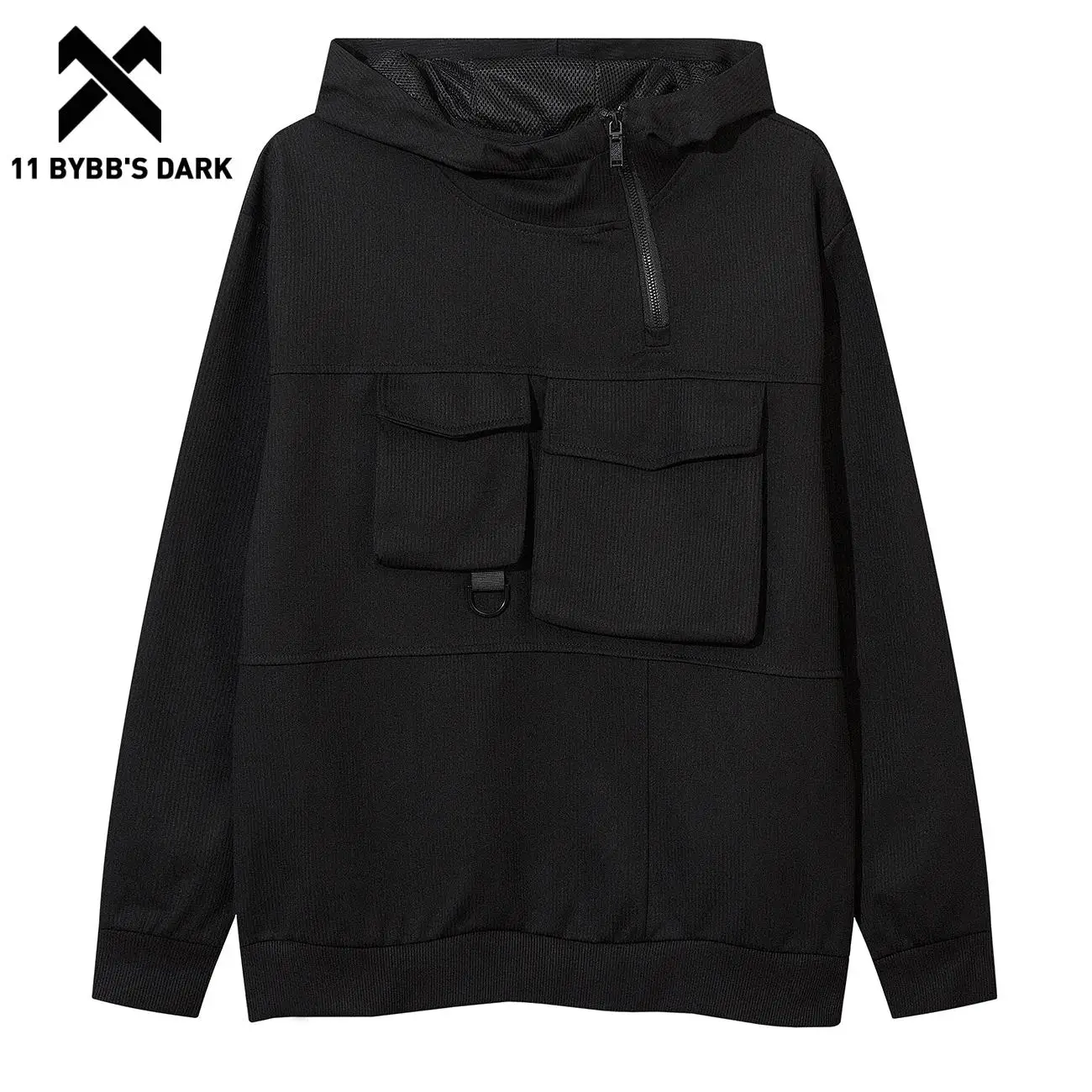 

11 BYBB'S DARK Hot Selling Men Hip Hop Streetwear Loose New Hoodies Fleece Polyester Jacket Irregular Zipper Big Pocket Jacket