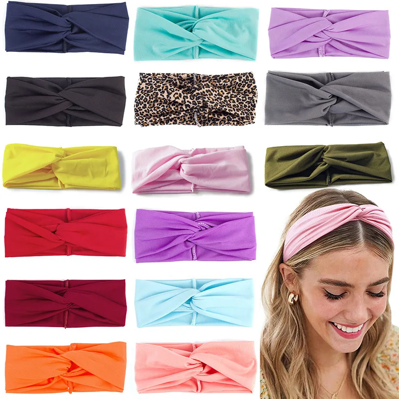 Fashion Women Cross Yoga Headbands Wide Solid Knot Stretch Hairbands for Women Girls Ladies Sport Bandage Hair Bands Accessories