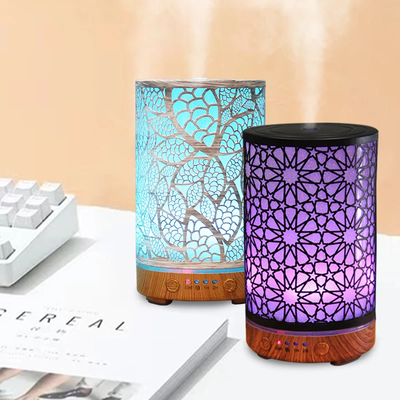 100ml Essential Oil Aroma Diffuser Timing Function Hollow Ultrasonic Air Humidifier Smart Home Appliance With LED Light_voghion.com