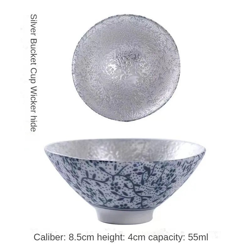 Creative 999 Sterling Silver Master Cup Ceramic Teacups Office Small Tea Bowl Household Handmade Chinese Kung Fu Drinkware