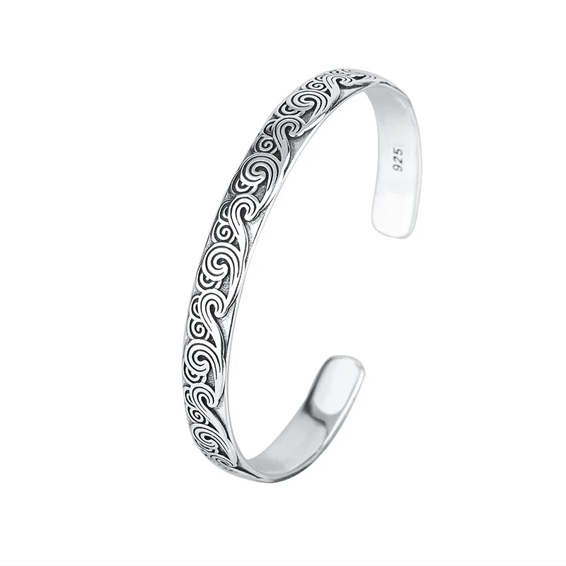Retro Wave Sweet Cloud Opening Bangle in 925 Sterling Silver
