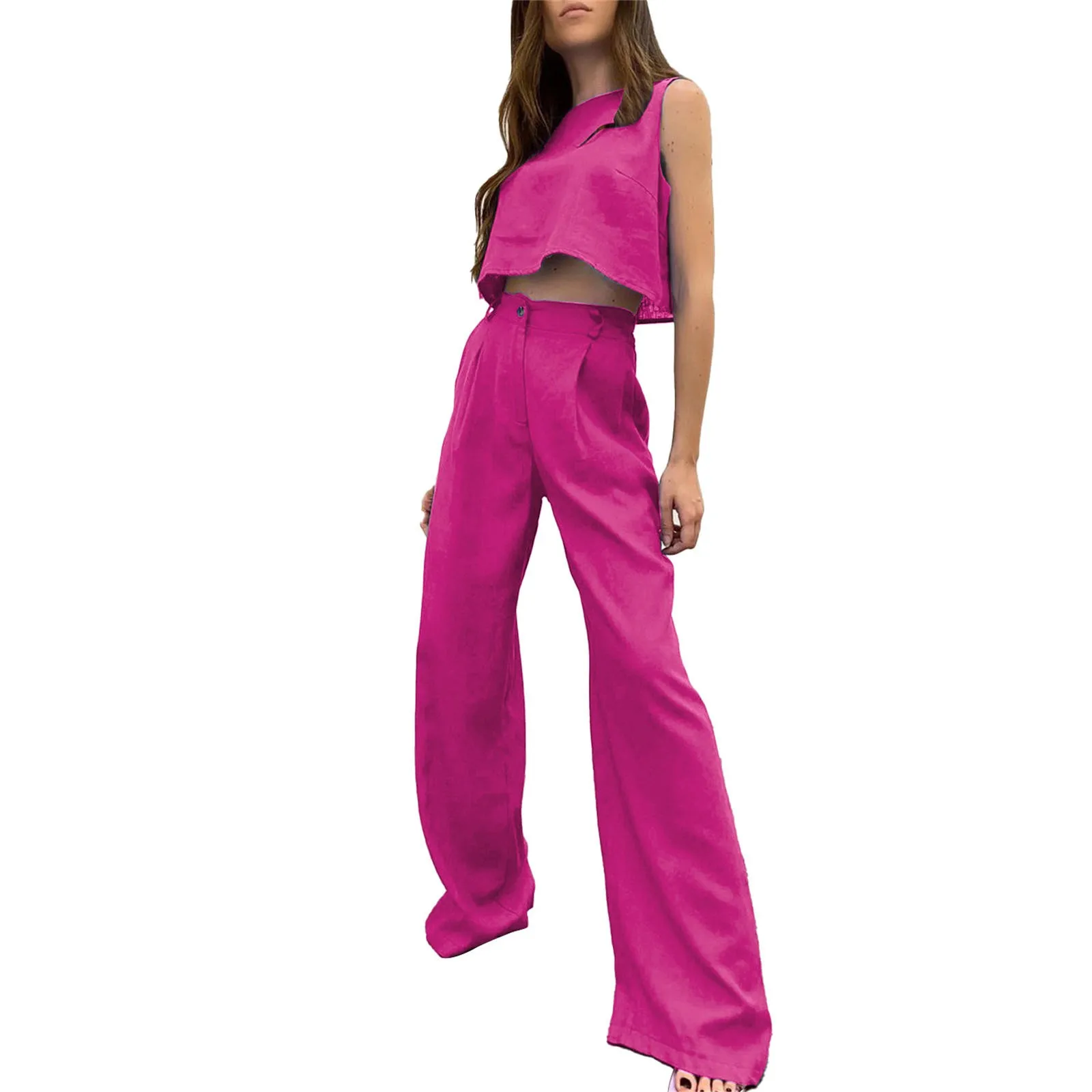Women's Summer New Solid Color Sleeveless Undershirt Top Womens Business Attire Suits Trousers Suit Rompers with Train for Women