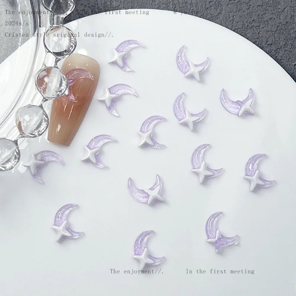 50 Stück gemischte leuchtende bewölkte Nagel-Charms, klare lila Sterne, Mond, Harz, Nageldekoration, Teile, Y2K-Maniküre-Design-Zubehör – Detail 6