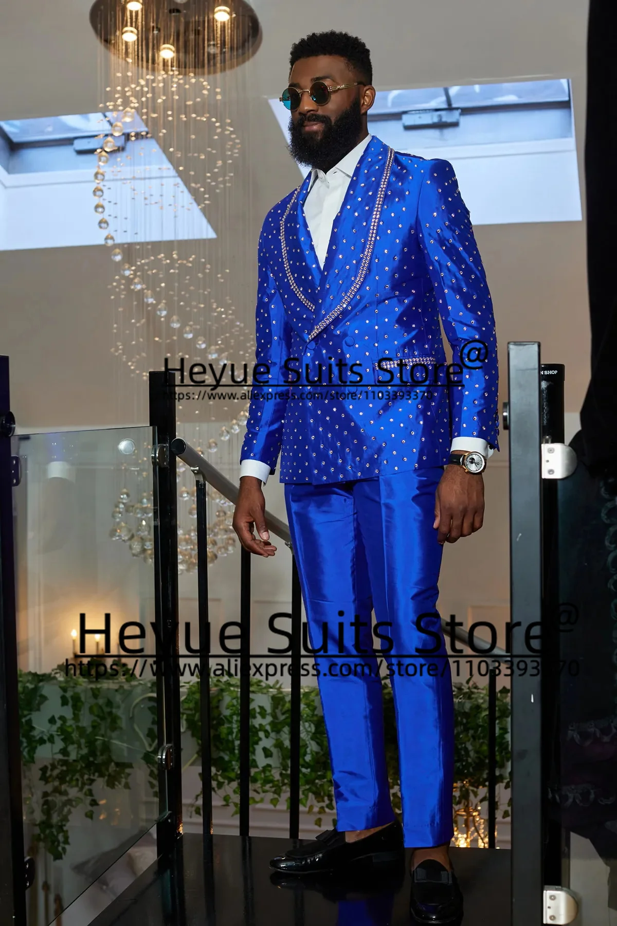 Luxuly Diamond Setting Fashion Royal Blue Wedding Suits For Men Slim Fit Custom Groom Tuxedos2Pcs Sets terno masculinos completo