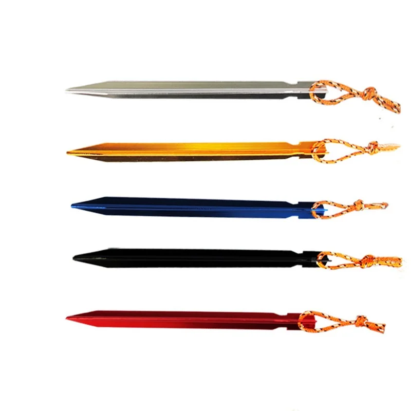 Alloy Tent Nail 18cm Aluminum Three-sided Ground Nail Outdoor Tent Peg With Rope
