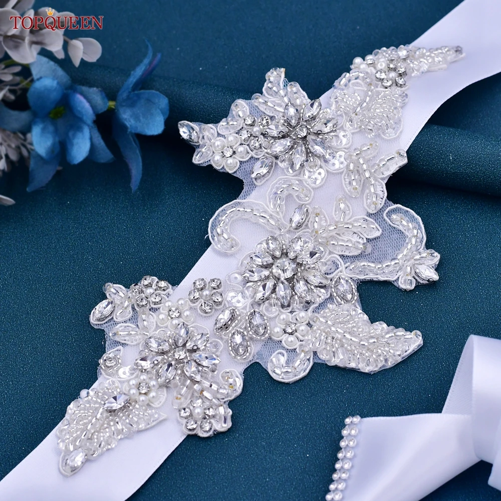 TOPQUEEN Bridal Belt Wedding Accessories Flower Rhinestone Crystal Maternity Sash Plus Size Bridesmaid Dresses Decoration  S139