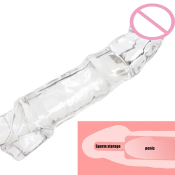 Transparent Penis Sleeve Reusable Condom Penis Extender Girth Enhancer Realistic Sleeve Sheath Delay Ejaculation Sex Toy for Men 2