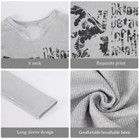 Long sleeve Cropped Top Grunge Clothes Vintage Letter T-shirt Aesthetic Clothes Korean Style Chic Slim Autumn y2k Top Streetwear - Image 5