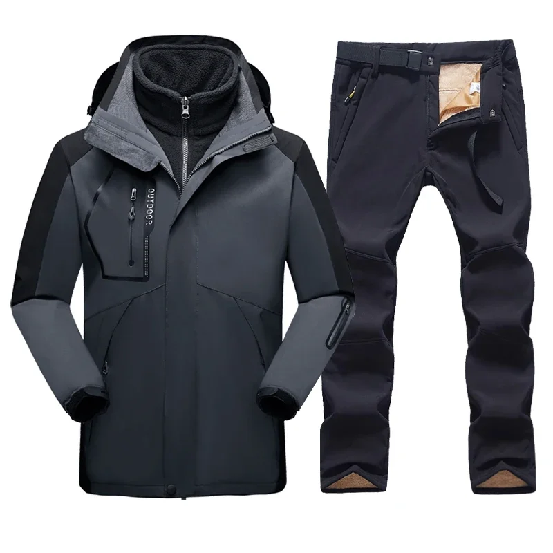 

Pants Windproof Set Warm Outdoor Suit Ski Mountain Men For Wear Snowboard Waterproof Keep Winter Fleece Jacket Outfit Snow