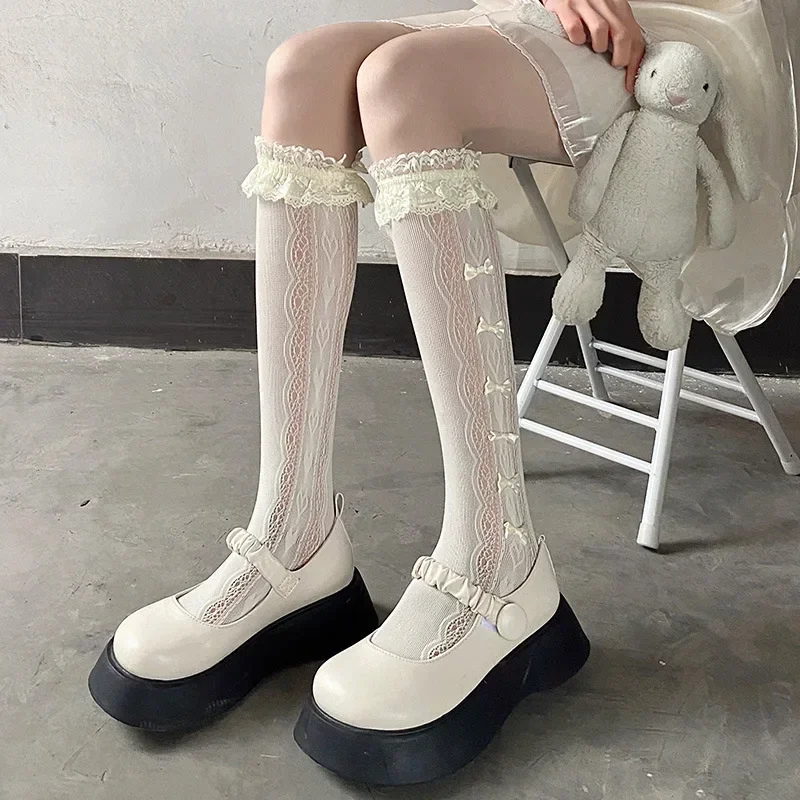 Lolita Spitzensocken Mädchen Schleife Japan JK Wadensocken Niedliche Strümpfe mit hohem Aussehen und dünnem Stil für Frühling und Sommer – Detail 2