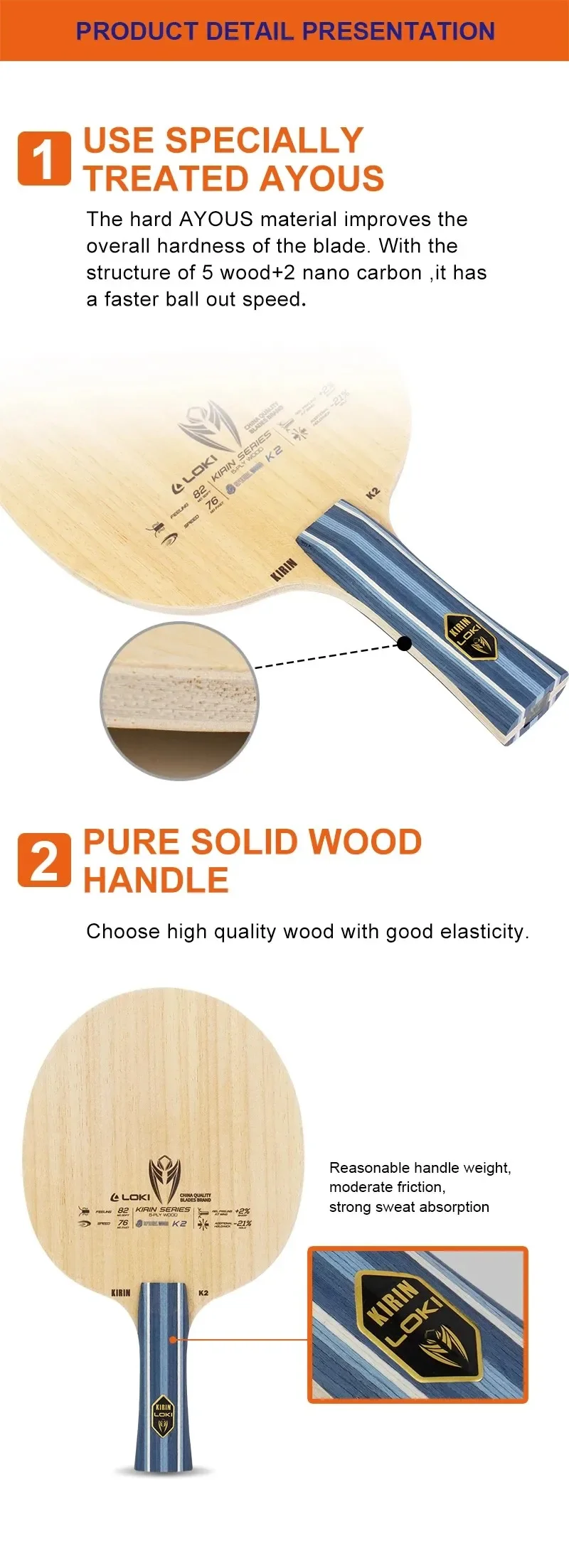 Description Picture 5 of itemLOKI Kirin K2 Table Tennis Blade 5 Layers Pure Wood Pingpong Paddle Beginner Training Ping Pong Racket OFF