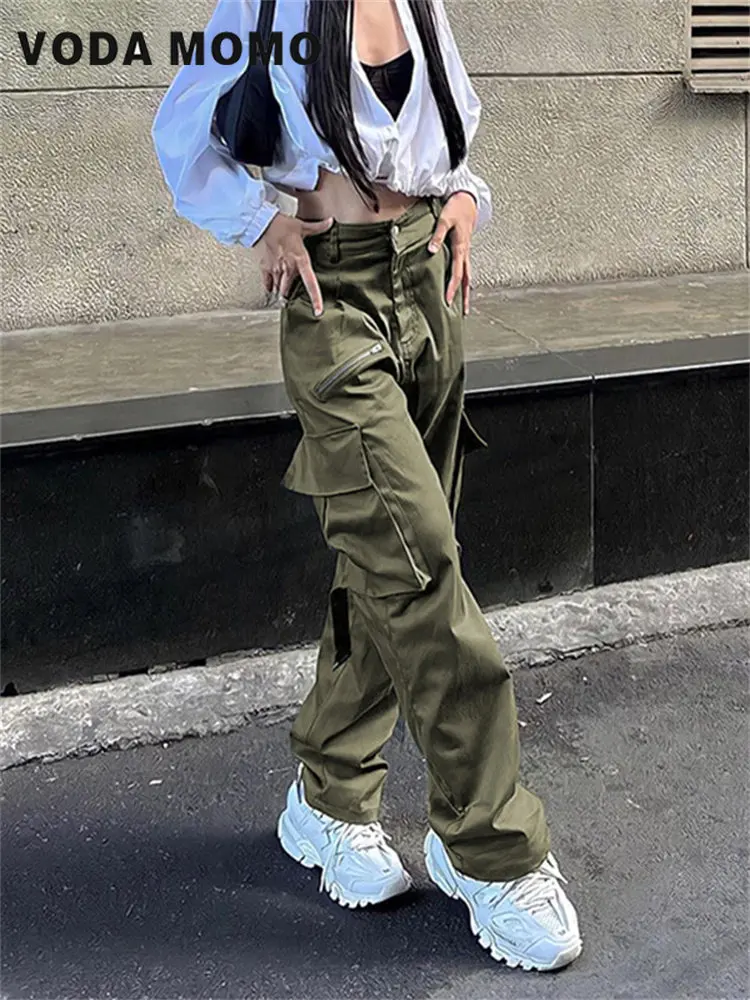 High Waist Streetwear Y2k Aesthetic Vintage Trend Sweatpants Cargo Pants  Boyfriend Style Baggy Zipper Pocket Casual Pants Women