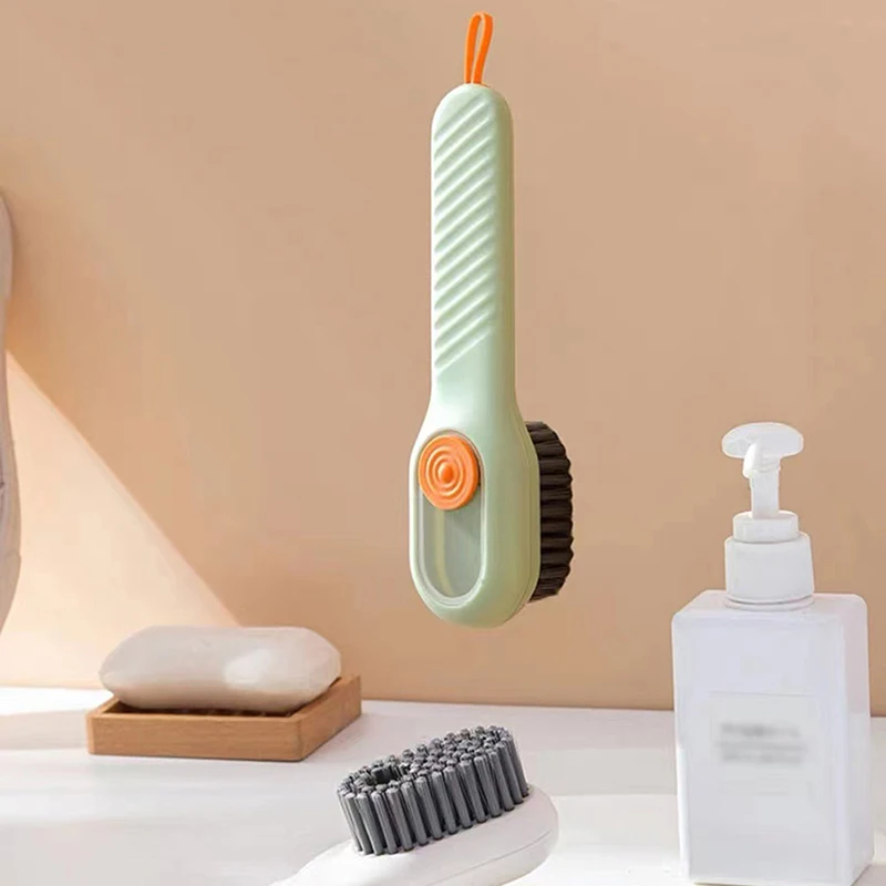 Multifunctional Long Handle Shoe-shiner Brush With Silicone Rope PP Clothes Cleaner Soap Dispenser Cleaning Tool Banister Brush