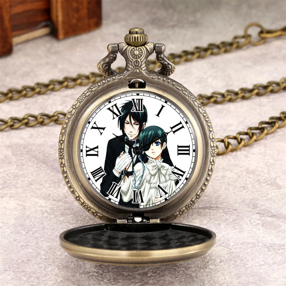 Hot Japanese Anime Character Display Retro Quartz Pocket Watch Men Women Cosplay Pendant Necklace Watch Fob Chain Timepiece Gift