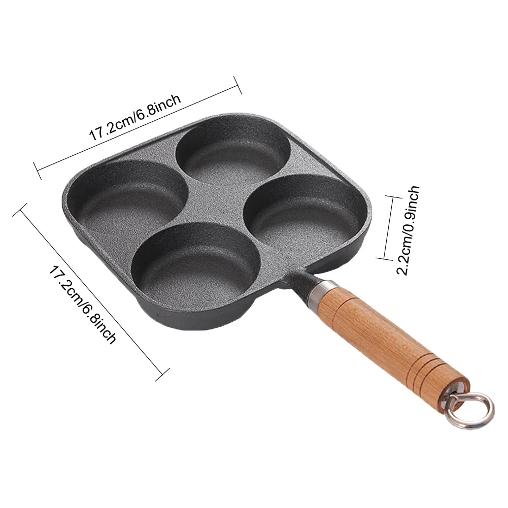 4 Hole Omelet Pan Egg Frying Pan Nonstick Divided Egg Omelet Pan Granite Coating Pancake Pan Wooden Handle for Home Kitchen 6